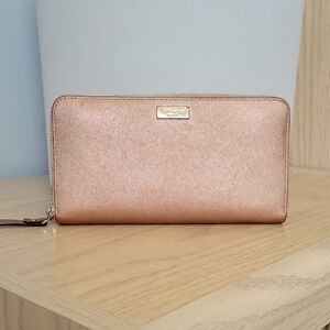 Kate Spade Metallic Rose Pink Full Zip Wallet with Dotted Lining